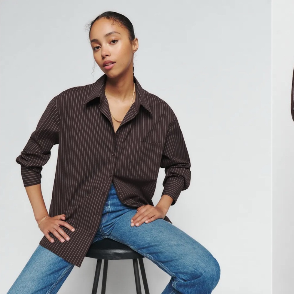 Reformation will oversized shirt in brown stripe, size L